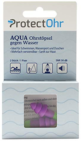 ProtectOhr - Ohrstöpsel Aqua, Packung mit 2 Ohrenstöpseln, wieder verwendbare Silikon-Stöpsel, ideal zum Schwimmen, Duschen, Wassersport, Surfen, Gehörschutz vor Lärm, extra weich, Lila