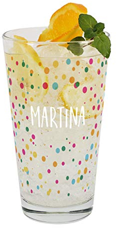 Herz & Heim® Trinkglas mit Namen - Geburtstags-Geschenkidee (Konfetti)