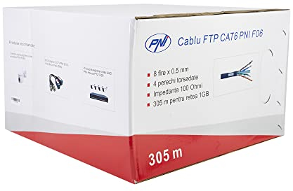 PNI Cable FTP CAT6 F06 de 4 pares para internet 1 Gigabit y sistemas de vigilancia Rola 305m