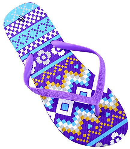 Octave® Ladies Summer Beach Wear Flip Flops Collection - Aztec Waves Design [Size UK 7 / EURO 40, Colour Purple Aztec Waves Design]
