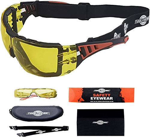 ToolFreak -Rip Out Occhiali di Protezione Sicurezza con Montatura e Lente Avvolgenti Resistente agli Urti e Imbottitura Schiuma Stile Sport Unisex, Giallo, Vg-20301 Rip-Out gialli