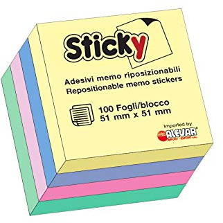 Alevar Sticky Cubo 250 Stück repositionierbare Aufkleber, Format 51 x 51 mm, 4 verschiedene Pastellfarben
