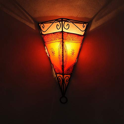 Casa Moro Oriental Wall Lamp Moroccan Wall Light Emrah Orange | Henna Lamp 34 x 23 x 17 cm (H x W x D) | Iron Frame & Leather Lampshade | Handmade from Marrakesh | L1061