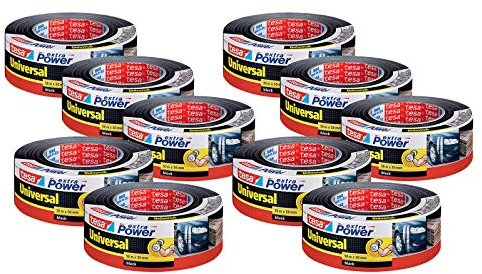 tesa extra Power Universal - Gewebeverstärktes Folienband zum Reparieren, Befestigen, Bündeln, Verstärken oder Abdichten (10 Rollen/Schwarz)