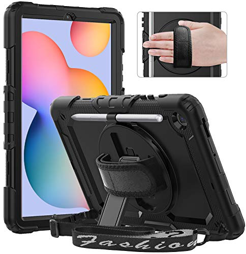 Timecity Tasche für Samsung Galaxy Tab S6 Lite, 10,4 Zoll 2024/2022/2020 mit Bildschirmschutz, Heavy Duty Shockproof Cover, (SM-P610/P613/P615/P619/P620/P625), 360 drehbarer Ständer, Schwarz