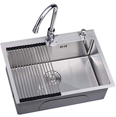 MHBGX Lavabo da Appoggio in Acciaio Inox 304 Lavabo da Appoggio 1 Vasca Set Di Drenaggi per Lavabo 600 Mm X 450 Mm