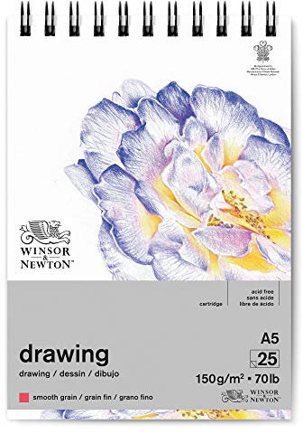 Winsor & Newton 6691001 Zeichenpapier im Spiralblock - 25 Blatt DIN A5, 150g/m², feine Körnung, natürliches Weiß, säurefrei, archivierbare Qualität, Alterungsbeständig für Fineliner, Tusche, Buntstift