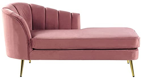 Chaiselongue Samt rosa links mit Lehne Muschelform Metallbeine gold Glam Allier