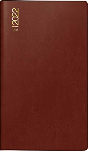 rido/idé 7040302292 Taschenkalender TM 12, 2 Seiten = 1 Monat, 87 x 153 mm, Kunststoff-Einband bordeaux, Kalendarium 2022, plus Ausklappteil