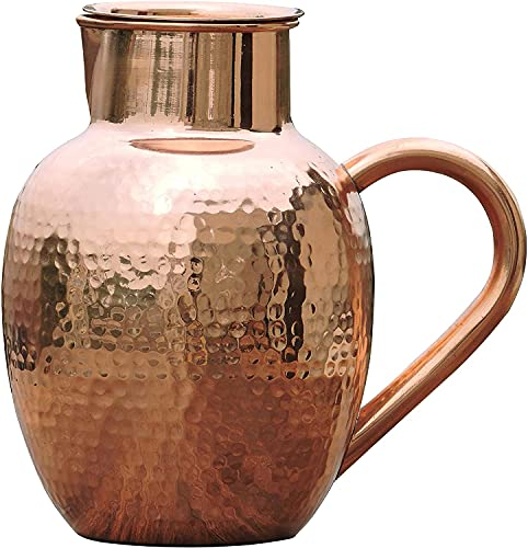 Pure Copper Water Jug with Bowl, Heavy Duty Copper Pitcher for Ayurveda Health Benefit - 1.5 Liter Capacity