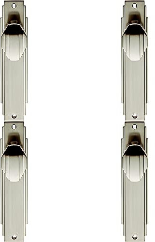 4 PACK | PAIR Line Detailed Door Knob on Latch Backplate - 205 x 45mm - Satin Nickel | Designer Lever on Backplate Door Handle - Internal Door Hardware - Lock, Euro, Oval and Latch Options Available