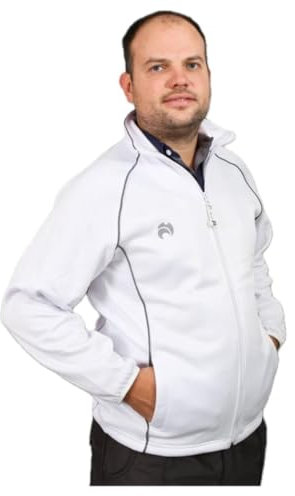 Henselite Mens Lawn Bowling Full Zip Fleece Jacket-Color White with Grey Trims Size L