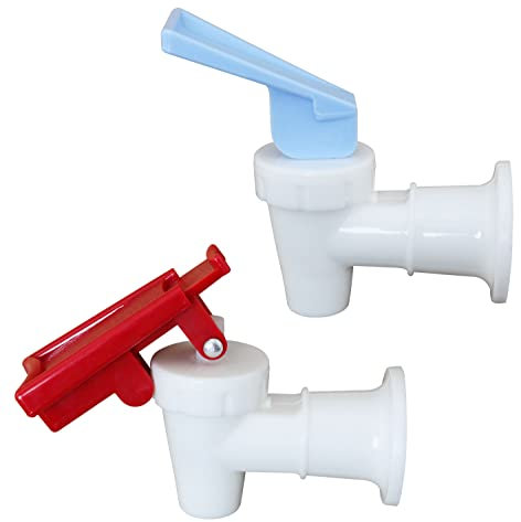 ITROLLE Grifo enfriador de agua, 2 piezas de plástico blanco, espigas reutilizables para enfriar agua, boquilla a prueba de fugas, palanca de vertido, válvula de vertido, grifo de agua, azul y rojo