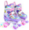 Kinder Einhorn Rollschuhe für Mädchen.Geeignet für 6-12 Jahre alt.Mit Leuchtenden Rädern,4-Pejiijar Verstellbar Anfänger Quad Roller Skates für Weihnachts und Geburtstags Geschenke