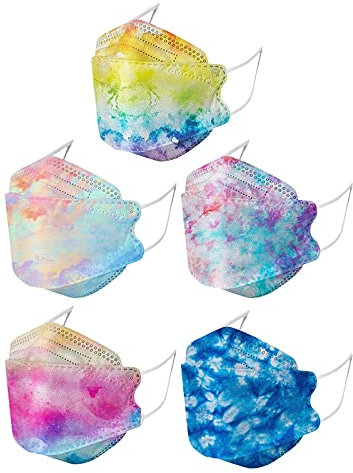 AMDOLE 50Stück Erwachsene Mundschutz mit Bunt Motiv, Fischform Masken 4-Lagige Nasenschutz 3D Mund-Tuch Einweg Mund-Nasen-Schutz Atmungsaktiv Bandana Staubdicht Halstuch Schals für Damen Männer