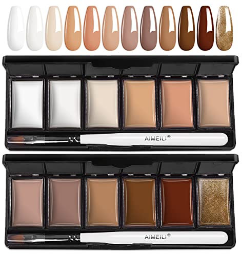 AIMEILI Solid Cream Gel Nail Polish with Brush, 12 Colors Neutral Nude Brown White Solid Gel Polish Palette Set Pudding Gel Set UV LED Soak Off Art Kit Manicure DIY, 5 ml, 184 g