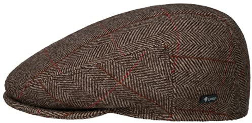 Lipodo Flatcap mit Karomuster Herren - gefütterte Schiebermütze mit Wolle - Made in Italy - Karierte Herrenmütze mit Schirm - Schirmmütze Herbst/Winter beige 56 cm