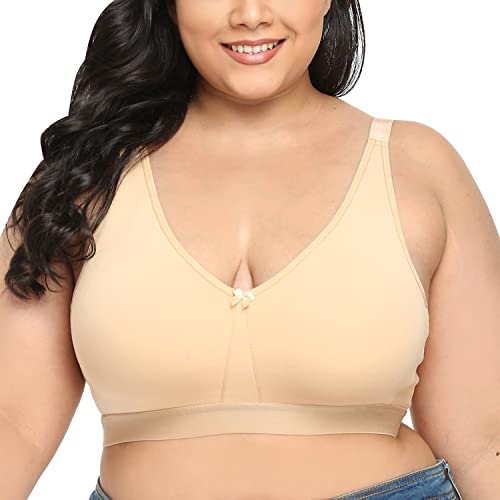 sheroine Women's Cotton Wirefree Plus Size Unlined Bra Full Coverage Unpadded Ultrathin Comfort Everyday Soft Bras(Nude,38C)