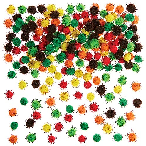 Baker Ross FX111 Selbstklebende Glitzer Pom Poms in Herbstfarben - 200 Stück, Herbst Basteln für Kinder und Erwachsene, Buntes Bastelzubehör