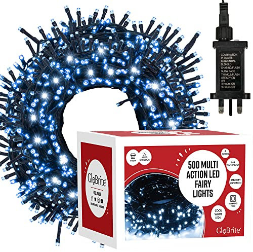 GloBrite 500 LED Fairy Lights - Versatile Christmas Lights with 8 Modes, Outdoor Fairy Lights, Christmas Tree Lights and Christmas Decorations - Waterproof Christmas Lights Outdoor - Cool White