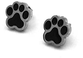 ZOE 61 Ohrringe Pfoten Hund schwarz emailliert | Liebe für Tiere | Ohrringe aus Stahl mit Pfoten | Um ihn zu lieben, wie er dich liebt|, unica, Edelstahl