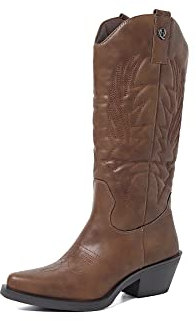 QUEEN HELENA Camperos Stivali Texani con Tacco Western Stivaletti a Punta Cowboy Donna X28-110 (Cuoio, numeric_36)
