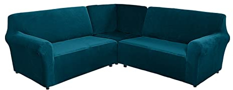 TIUTIU L-Form Sofahusse 5/7-Sitzer Eckcouch Cover, Elastischer Ecksofabezug Mit Anti-rutsch Schaumstoffankern, 3-teilige Dicker Plüsch Samt Schonbezug (Deep Teal,7-Sitzer)