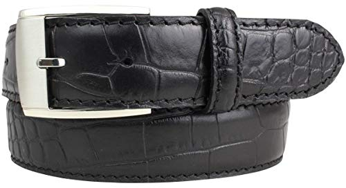 BELTINGER Anzug-Gürtel mit Krokoprägung 3,5 cm | Leder-Gürtel für Herren 35mm Kroko-Optik | Herren-Gürtel mit Kroko-Muster | Schwarz 90cm