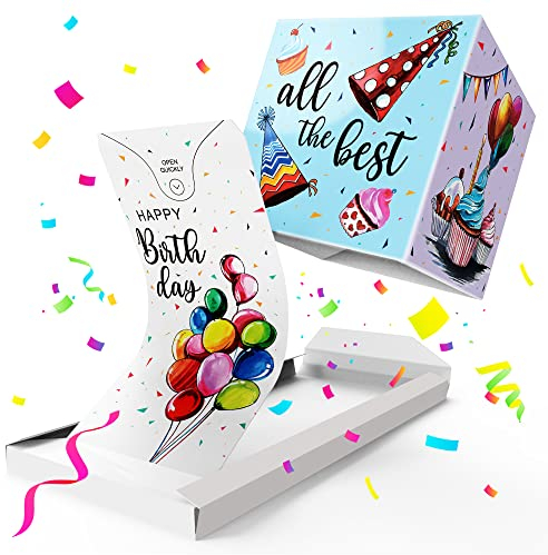 Notta&Belle FEEL LOVE EVERY MINUTE «BOOM!» Explosion Geburtstagskarte Happy Birthday (weiß - Luftballons), Surprise Explodierende Karte mit Konfetti für Frau Mann Kollegen, Kinder