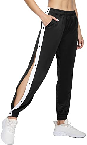 Jogginghose Damen Lang seitlich zu öffnen Knopfleiste Trainingshose, Sporthose Button Fitness Sweathose mit seitlicher Taschen, Freizeithose öffnen Persönlichkeit Seitenschnalle Split Basketball Hose