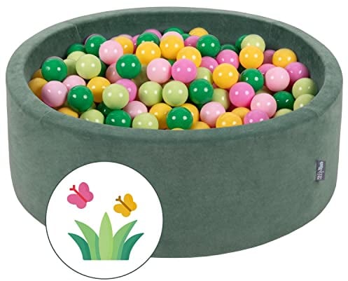 KiddyMoon Piscina De Bolas 90X30cm/200 Bolas 7Cm para Niños Hecha En La UE, Primavera: Verde Claro/Verde/Amarillo/Rosa Claro/Rosa