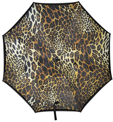 Vnurnrn Art Léopard Doré Parapluie Inversé automatique Protection UV Ouverture Automatique Fermer Parapluies Coupe-Vent pour Femmes Enfants