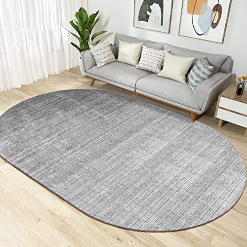 LONGSAO Modern Oval Teppich Groß Wohnzimmer Designer In-und Outdoor Teppich Kurzer Plüsch Teppiche Minimalistisches solides graues Oval,70 x 140 cm