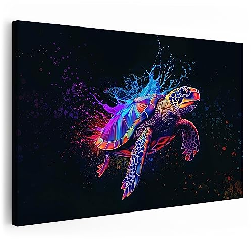 Artmazing | Schildkröte Bild Bunt | Bild Schildkröte Modern | Pop Art Bilder | Schildkrötenbilder Modern | Moderne Bilder XXL | Wandbild Schildkröte Deko XXL | Leinwand XXL | Buntes Poster für Wand