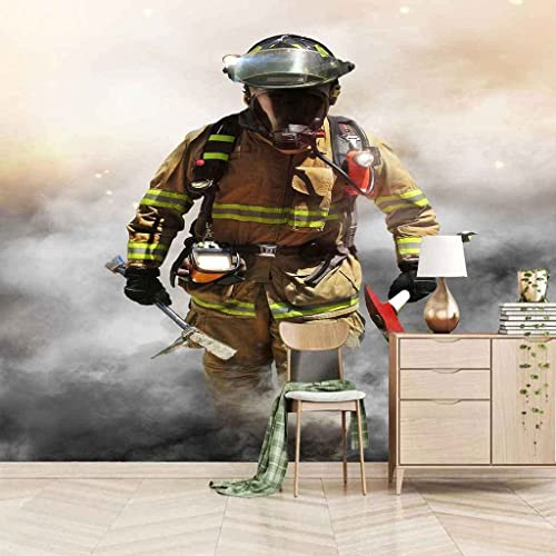 Wandbilder Fototapete - Feuerwehr Soldat - Tapete Zum Abziehen Und Aufkleben - 3D-Wandbild Für Kinderzimmer, Wandkunst, Poster, Bild, Junge, Mädchen, Schlafzimmer, Geschenk, Dekorati 350(B)x256(H)cm