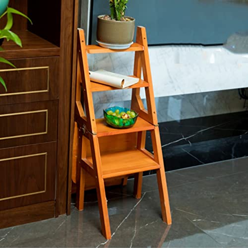KAZUP Klappbarer Blumenregal-Leiterhocker aus Holz, Milti-Fuction-Treppenstuhl-Kombination, Tritthocker-Lauffläche, perfekt für das Bücherregal im Home Office