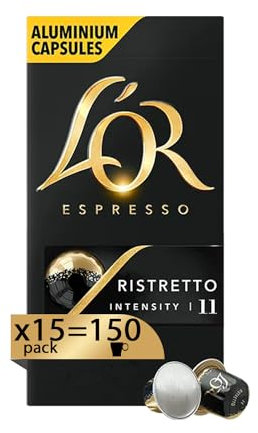 L'Or Capsules Café Espresso Ristretto - 150 cápsulas de aluminio - 5 paquetes de 30 - Intensidad 11 - Compatible con máquinas Nespresso®* originales
