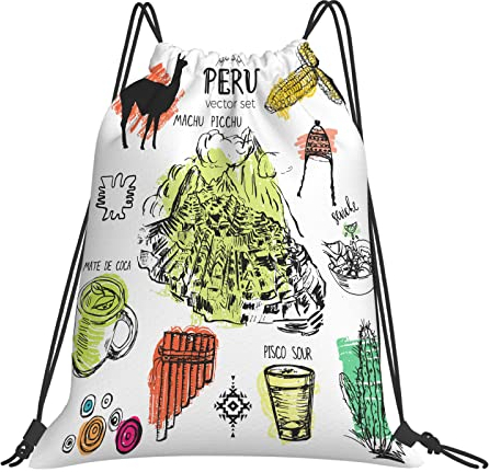 DELURA Rucksack mit Kordelzug,Inka-Symbol peruanische Kultur typische Splash-Farbe abstraktes Essen,Kordelzug-Sackpack für Sport, Yoga, Reisen, Cinch-Tasche mit Reißverschlusstasche
