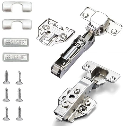 XIEHE Hardware Lot de 2 charnières sans cadre à clipser à 110 degrés pour portes d'armoires de cuisine en nickel brossé 3D encastré avec vis