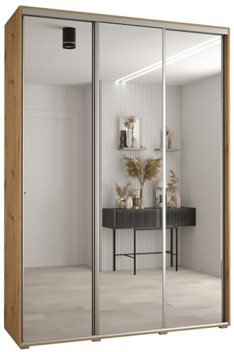 Kleiderschrank mit Spiegel Davos 2 Garderobenschrank - Schrank Schlafzimmer - Mehrzweckschrank 2 Schiebetüren - Regalen - Flur Möbel - Kleiderstange Schrank - Allzweckschrank - closet - Gaderobe