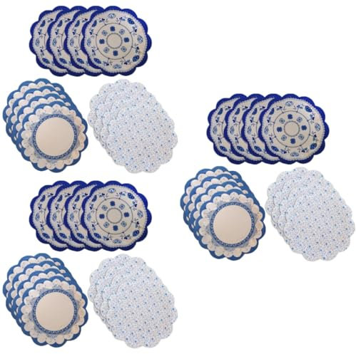 HOMSFOU 36 Pièces Assiettes De Service De Fête Plateaux Jetables Plateaux De Service Blancs Assiettes En Papier Bleu Et Blanc Bleues Blanches