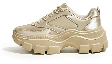 LUCK STEP Baskets épaisses pour femme - Semelle épaisse - Plateforme - Chaussures de randonnée à lacets, or rose 01, 41 EU