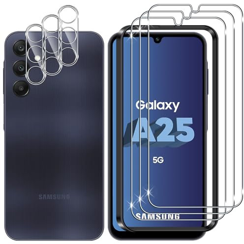 Lutree pour Samsung Galaxy A25 5G Verre Trempé, 3+3 Pièces Protection écran+Caméra Arrière Protecteur Film, 9H Dureté HD Anti-Rayures Sans Bulles Protecteurs d'écran pour Samsung Galaxy a 25 5G