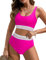 UMIPUBO Femme Maillot de Bain 2 Pieces Culotte Taille Haute Ajustable Ensembles Bikini Set Vintage Push Up Tankini Ventre Plat Maillots de Bain(Rose,L)