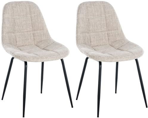 CLP 2er Set Stuhl Tom I Esszimmerstuhl Mit Kunstleder- Oder Stoffbezug I Besucherstuhl Mit 4-Fuß Metallgestell, Farbe:Creme, Material:Stoff