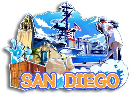 Quwsne Kühlschrankmagnet San Diego Kalifornien USA Kühlschrankmagnet Stadt Reise Souvenirs Touristengeschenke 3D klassische Sehenswürdigkeiten handgefertigt Handwerk Heimdekoration -229, QS-WC-229
