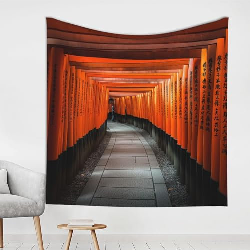 OPSREY Fushimi Inari Taisha-Druck, Wandteppich, einfach zu installieren, Wanddecke für Schlafzimmer, Bad, Heimdekoration, 150 x 150 cm