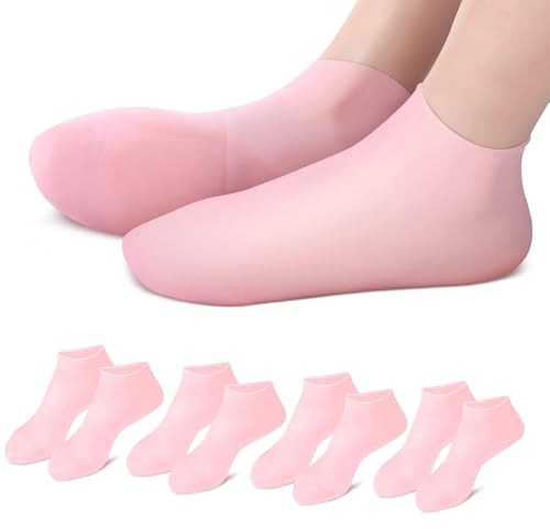 4Pairs Silicone Moisturizing Socks, Silicone Pedicure Socks, Silicone Socks for Women, Women's Spa Pedicure Socks, Anti Slip Socks, for Repairing Dry Feet, Cracked Heels and Softening Rough Skin