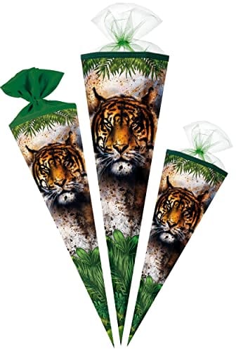 alles-meine.de GmbH Schultüte - Tiger/Dschungel Tiere 35-85 cm Größe wählbar Zuckertüte - Tüllabschluß/Filzabschluß - eckig/rund - Jungen & Mädchen - klein & groß -..