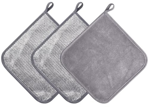 VIcolour 2024 - Trapos de alambre de doble capa para lavar platos en húmedo y seco, 3 paños de cocina multiusos que no rayan, trapos de cocina de malla de alambre